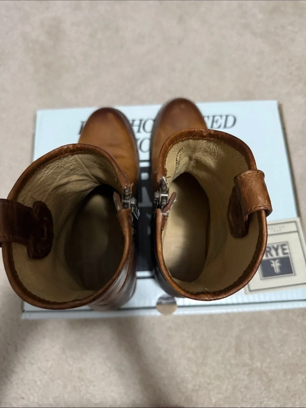 Frye Cognac Brown Leather Zip-Back Ankle Boots 5.5